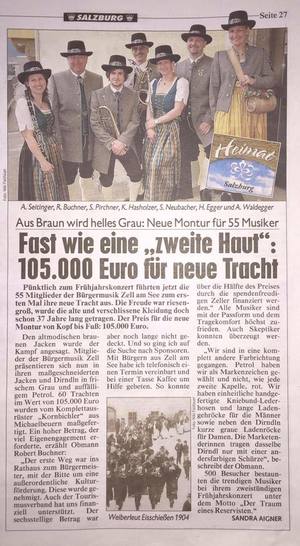 Neue Tracht!
Bericht: Kronen Zeitung Salzburg, 25.03.2015