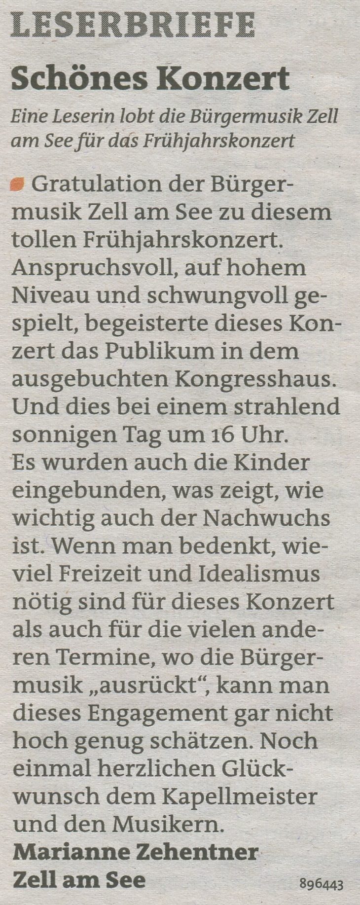 Leserbrief zum Frühjahrskonzert 2014
